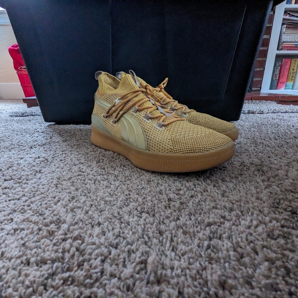 Puma Clyde Court Title Run Metallic Gold Basketball Shoes